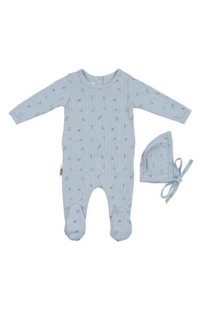 Maniere Babies' Manière Pointelle Leaves Footie & Hat Set In Blue