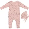 Maniere Manière Pointelle Petals Footie & Hat Set In Pink