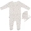 Maniere Babies' Manière Pointelle Petals Footie & Hat Set In White