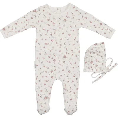 Maniere Babies' Manière Pointelle Petals Footie & Hat Set In White