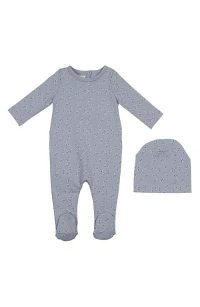 Maniere Babies' Manière Printed Leaf Stretch Cotton Footie & Beanie Set In Blue