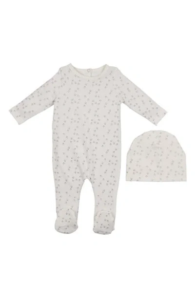 Maniere Babies' Manière Printed Leaf Stretch Cotton Footie & Beanie Set In Gray