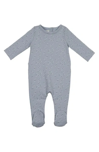 Maniere Babies' Manière Printed Leaf Stretch Cotton Footie In Blue