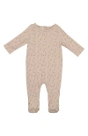 Maniere Babies' Manière Printed Leaf Stretch Cotton Footie In Brown