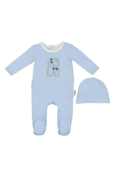 Maniere Babies' Manière Puff Paint Flower Footie & Hat Set In Blue