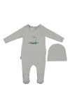 Maniere Manière Rain Boot Print Footie & Hat Set In Gray