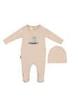 Maniere Manière Rain Boot Print Footie & Hat Set In Neutral