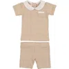 Maniere Manière Raised Stripe Short Sleeve Top & Shorts Set In Beige
