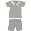 Maniere Manière Raised Stripe Short Sleeve Top & Shorts Set In Grey