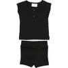 Maniere Manière Rib Cotton Tank & Shorts Set In Black