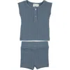 Maniere Manière Rib Cotton Tank & Shorts Set In Blue