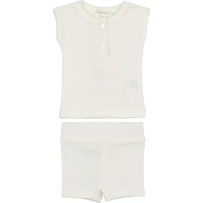 Maniere Kids' Manière Rib Cotton Tank & Shorts Set In Multi
