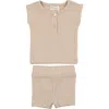 Maniere Manière Rib Cotton Tank & Shorts Set In Sand
