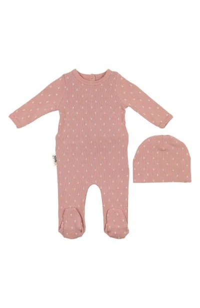 Maniere Babies' Manière Rib Pineapple Footie & Hat Set In Pink