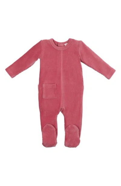 Maniere Babies' Manière Rib Velour Cotton Blend Footie In Pink