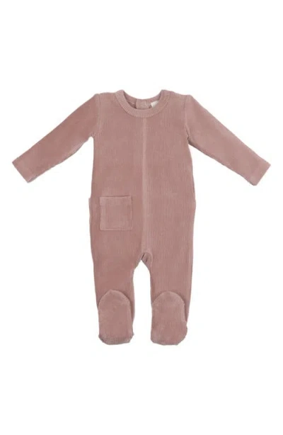 Maniere Babies' Manière Rib Velour Cotton Blend Footie In Pink