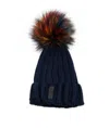 Maniere Ribbed Merino Wool Hat With Pom In Navy In Blue