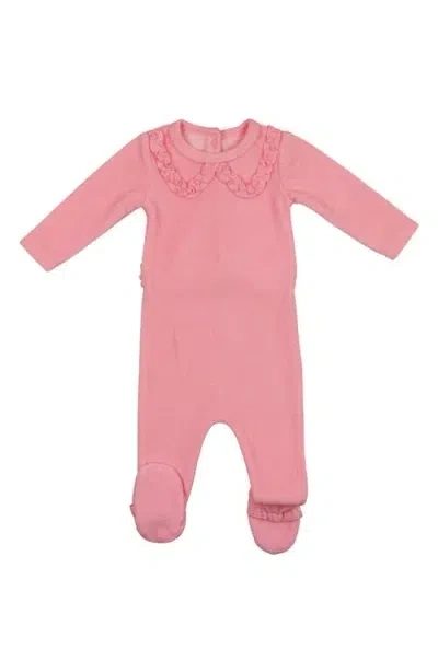Maniere Babies' Manière Ruffle Accent Cotton Footie In Berry