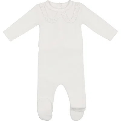 Maniere Babies' Manière Ruffle Accent Cotton Footie In Ivory