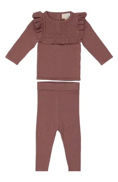 Maniere Babies' Manière Ruffle Bib Sweater & Pants Set In Brown