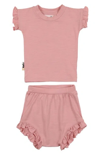 Maniere Babies' Manière Ruffle Edge Stretch Cotton T-shirt & Shorts Set In Pink