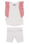 Maniere Babies' Manière Ruffle Edge Stretch Cotton Tank & Shorts Set In Pink