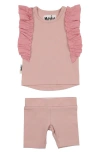 Maniere Manière Ruffle Edge Stretch Cotton Tank & Shorts Set In Pink