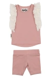 Maniere Babies' Manière Ruffle Edge Stretch Cotton Tank & Shorts Set In Pink