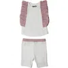 Maniere Manière Ruffle Sleeve Tank & Bike Shorts Set In White