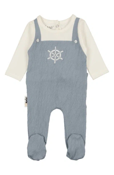 Maniere Babies' Sailor Long Sleeve Dungaree Footie In Denim Blue