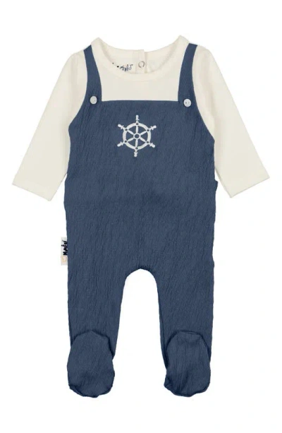 Maniere Babies' Sailor Long Sleeve Dungaree Footie In Royal Blue