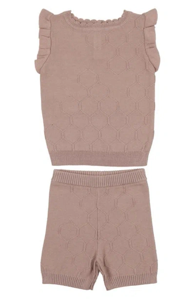 Maniere Babies' Manière Scallop Honeycomb Stitch Jumper & Shorts Set In Mauve