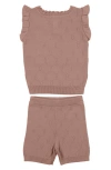 Maniere Babies' Scallop Honeycomb Stitch Sweater & Shorts Set In Salmon