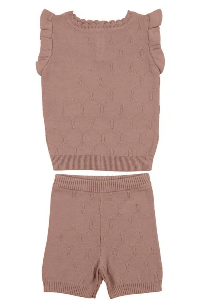 Maniere Babies' Manière Scallop Honeycomb Stitch Jumper & Shorts Set In Salmon