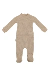 Maniere Babies' Manière Shimmer Waffle Knit Footie In Brown