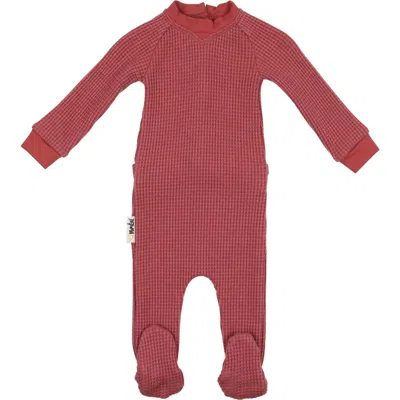 Maniere Babies' Manière Shimmer Waffle Weave Stretch Cotton Footie In Rose