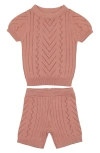 Maniere Babies' Manière Short Sleeve Pointelle Sweater & Shorts Set In Salmon