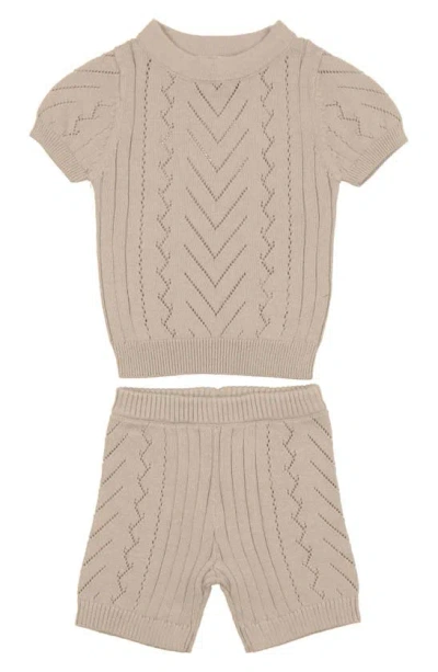 Maniere Babies' Manière Short Sleeve Pointelle Jumper & Shorts Set In Sand