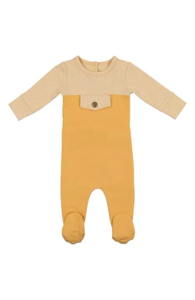 Maniere Babies' Manière Snap Pocket Cotton Blend Footie In Yellow
