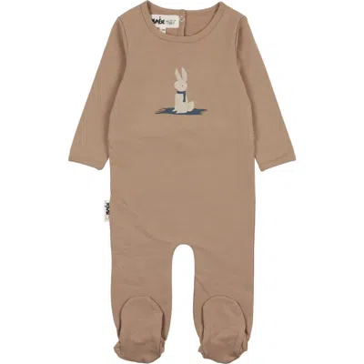 Maniere Babies' Manière Snow Bunny Cotton Blend Footie In Brown
