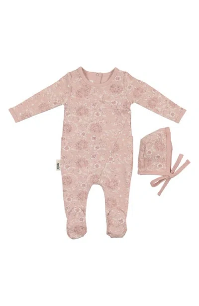Maniere Babies' Manière Soft Roses Footie & Hat Set In Brown