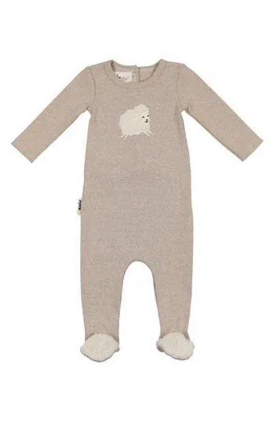 Maniere Babies' Manière Space Dye Appliqué Sheep Footie In Brown