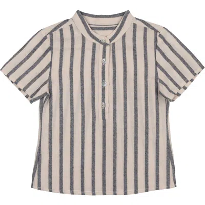 Maniere Babies' Manière Stripe Band Collar Popover Shirt In Multi