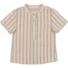 Maniere Manière Stripe Band Collar Popover Shirt In Neutral