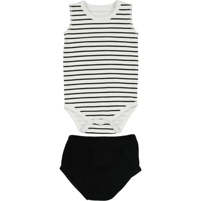 Maniere Babies' Manière Stripe Bodysuit & Bloomers Set In White
