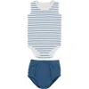 Maniere Babies' Manière Stripe Bodysuit & Bloomers Set In Blue