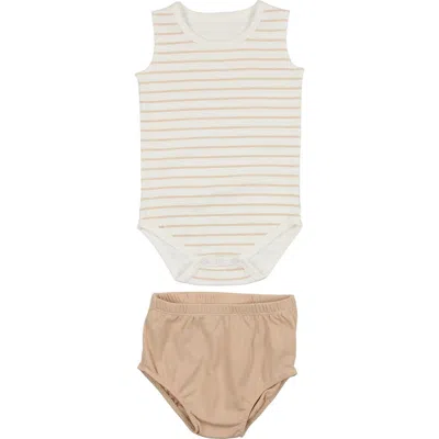 Maniere Babies' Manière Stripe Bodysuit & Bloomers Set In Neutral