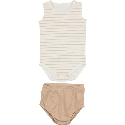 Maniere Babies' Manière Stripe Bodysuit & Bloomers Set In Neutral