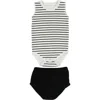 Maniere Manière Stripe Bodysuit & Bloomers Set In Black