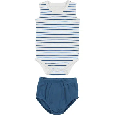 Maniere Manière Stripe Bodysuit & Bloomers Set In Blue